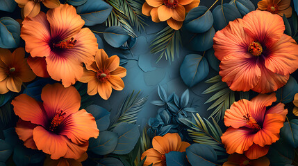 Nature's Beauty Unfolds - Realistic Flower Arrangement with Orange and Teal Accents