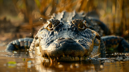 Obraz premium Alligator eyes above water