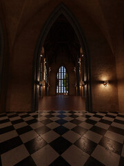 Obraz premium 3D rendered interior from a classic villa with big windows 