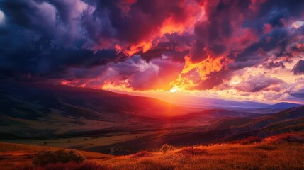 Fototapeta premium A beautiful sunset over a mountain range