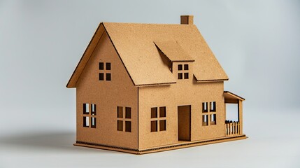 Cardboard model house on a plain background