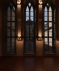 3D rendered interior from a classic villa with big windows 
