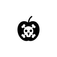 Apple with a skull and bones inside. Poison apple and fruit. The sign of poisoned, unfit food. Isolated vector on white background.