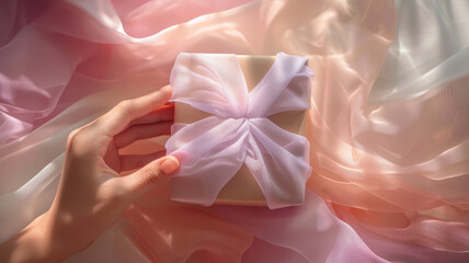 Woman's hands holding a wrapped gift.
