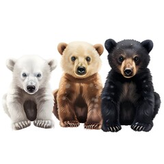 Three adorable bears sitting together against a plain white backdrop.


