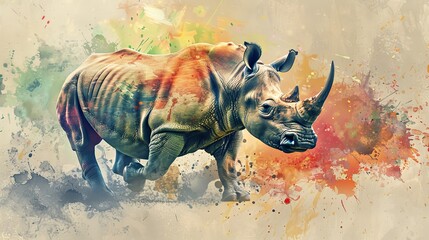 Colorful rhino art explosion with abstract background elements
