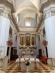 The altar and the side chapel of the Franciscan Church of the Little Brothers in the Old Town of Dubrovnik, Croatia