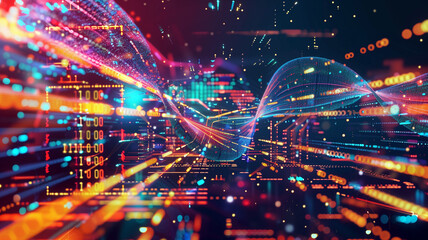 Fototapeta premium dynamic composition of multi-colored lines, geometric shapes and symbols. symbolizes the dynamism and chaos of the modern world.