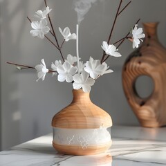  White flowers in a vase.
2. Vase filled with white flowers.