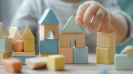 Child building with wooden blocks