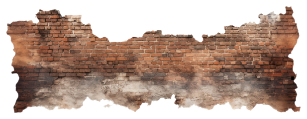 PNG  Brick wall with burnt architecture white background deterioration.