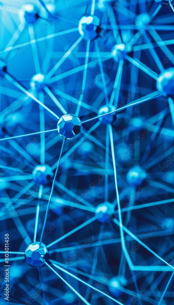 Poster interconnected dots on vivid blue background abstract representation of communication