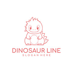 Cute dinosaur line logo vector illustration