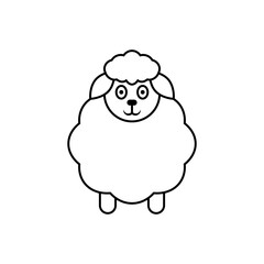 Fluffy sheep icon. Line and outline style. Vector drawing on a white background.