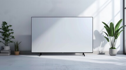 Mockup of a large modern black TV in white screen