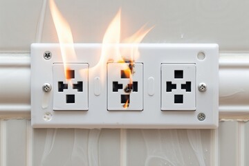 Critical fire hazard  overheated electrical socket on wall demands immediate attention for safety