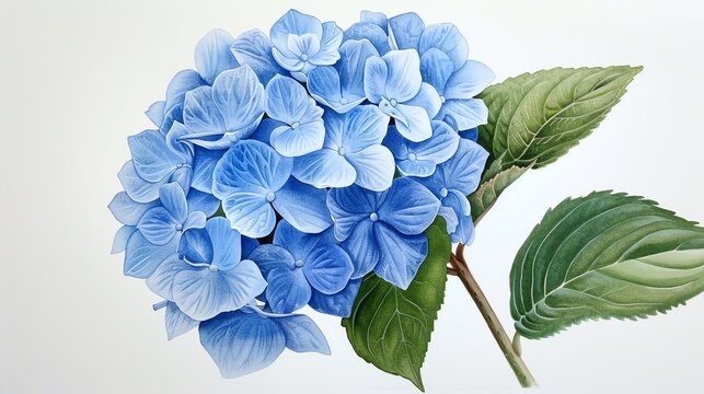 Paint a delicate blue hydrangea blossom with intricate detailsWater color,  hand drawing