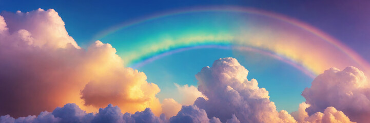 Panoramic image of a rainbow in the sky