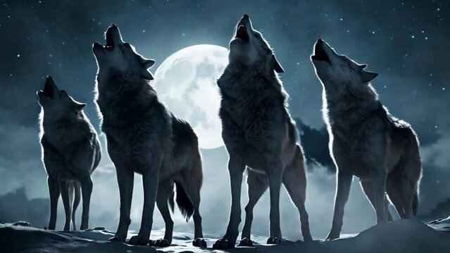 Pack of wolves creates a captivating sequence as they howl at the moon