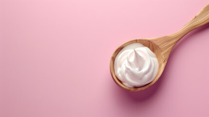 Natural yogurt in wooden spoon,copy space
