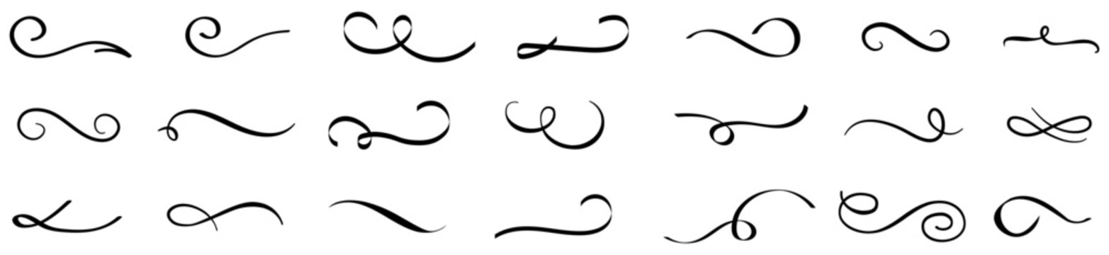 Сurly element swirl icon collection.Calligraphic swirl icon set.Swoosh and swash symbols. Vector 