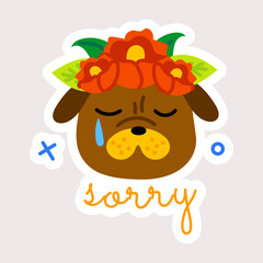 A flat style sticker of sorry dog face 