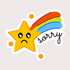 A flat style sticker showing sad star emoji 