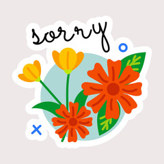 A flat sticker showing sorry typography 
