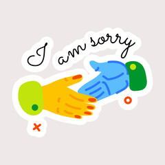 Premium flat sticker of sorry handshake 