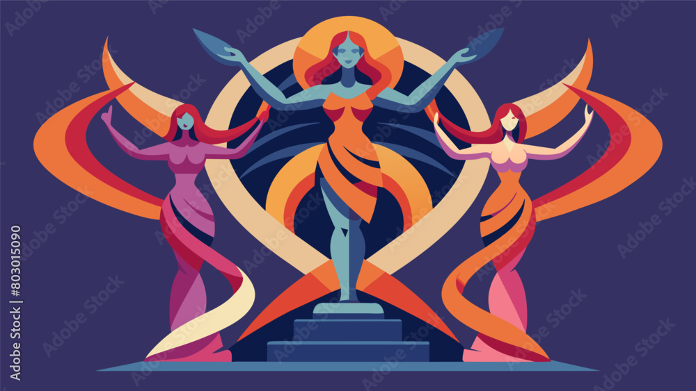 Poster an abstract sculpture of intertwined female forms representing the complexity and strength of femini