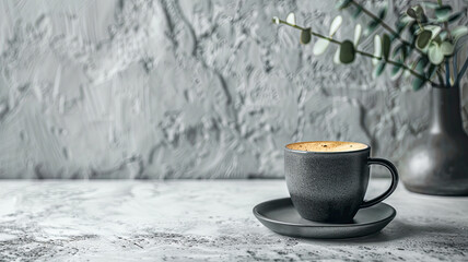 Fototapeta premium Schwarzer Kaffee in einer schwarzen Tasse