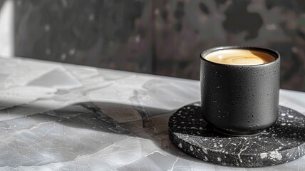 Schwarzer Kaffee in einer schwarzen Tasse