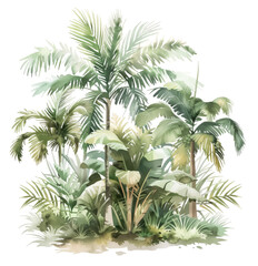 Dense tropical jungle watercolor illustration