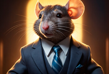 A rat dressed in a formal suit and tie. Rat Wearing Suit and Tie.
