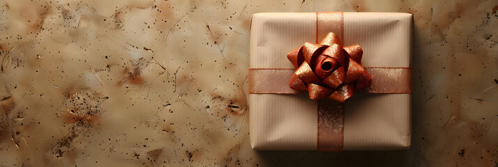 Beautifully Wrapped Christmas Present with a Soft Gray Background and Minimalist Design