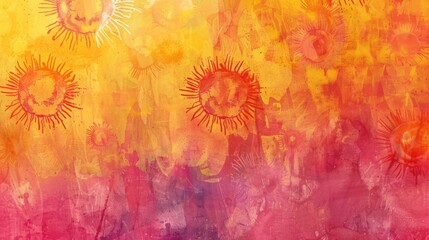 A closeup of a vibrant tie dye background with colorful circles resembling petals of an orange flower. The art paint creates a beautiful plant pattern AIG50