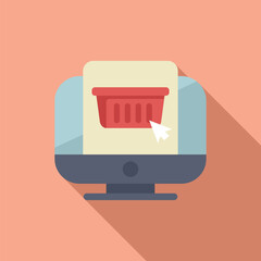 Click on online basket icon flat vector. Sale online. Commercial product