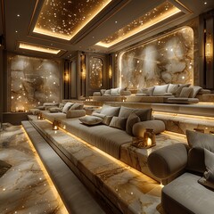 A luxurious, private cinema with plush seating and state-of-the-art audiovisual technology.