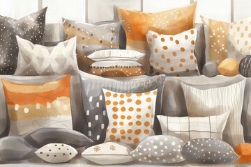 Decorative Array of Cozy Pillows - obrazy, fototapety, plakaty