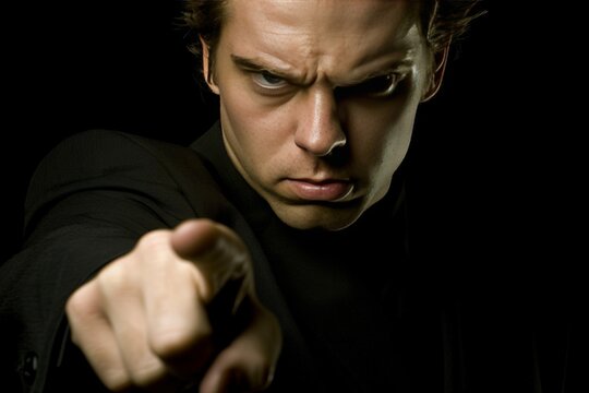 Motivated businessman pointing finger at viewer, empowerment and encouragement concept