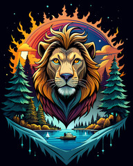 lion head illustration - obrazy, fototapety, plakaty
