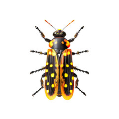 top view of a dazzling firefly isolated on a white transparent background