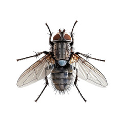 top view of a common housefly isolated on a white transparent background