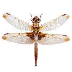 top view of a delicate dragonfly isolated on a white transparent background