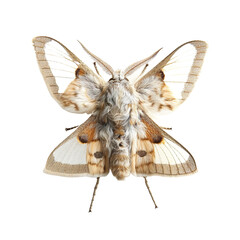 top view of a fuzzy moth isolated on a white transparent background