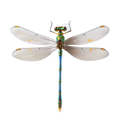 top view of a graceful damselfly isolated on a white transparent background