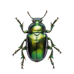 top view of a metallic green beetle isolated on a white transparent background