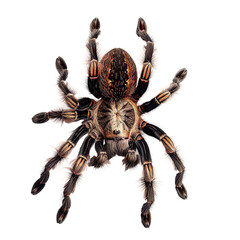 top view of a hairy tarantula isolated on a white transparent background