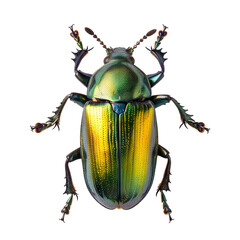 top view of a shiny beetle isolated on a white transparent background