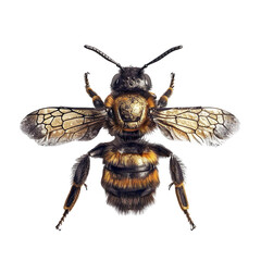 top view of a shiny metallic bee isolated on a white transparent background